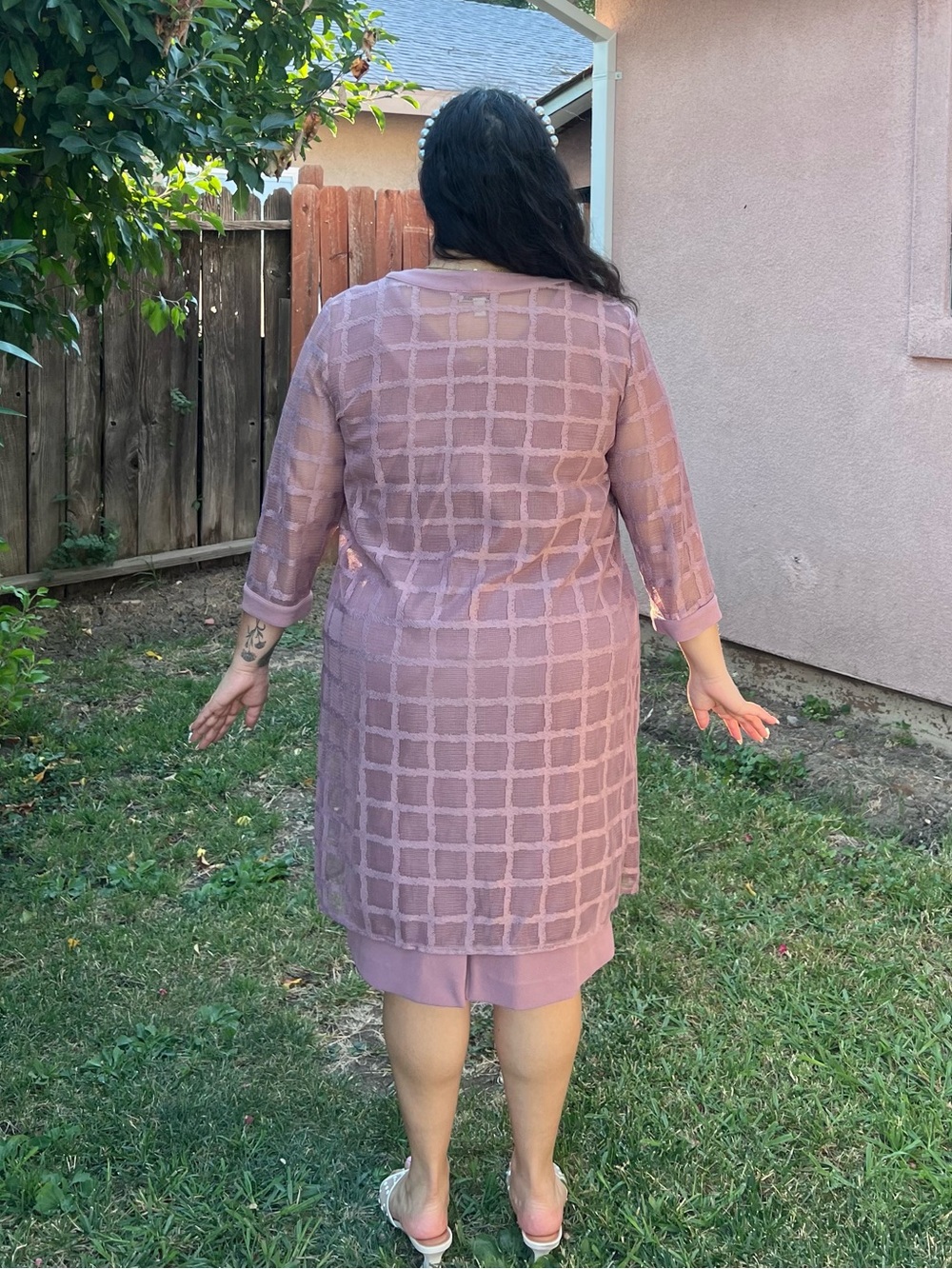 Dusty Rose Two-Piece Dress & Sheer Jacket Set - Picture 4 of 6
